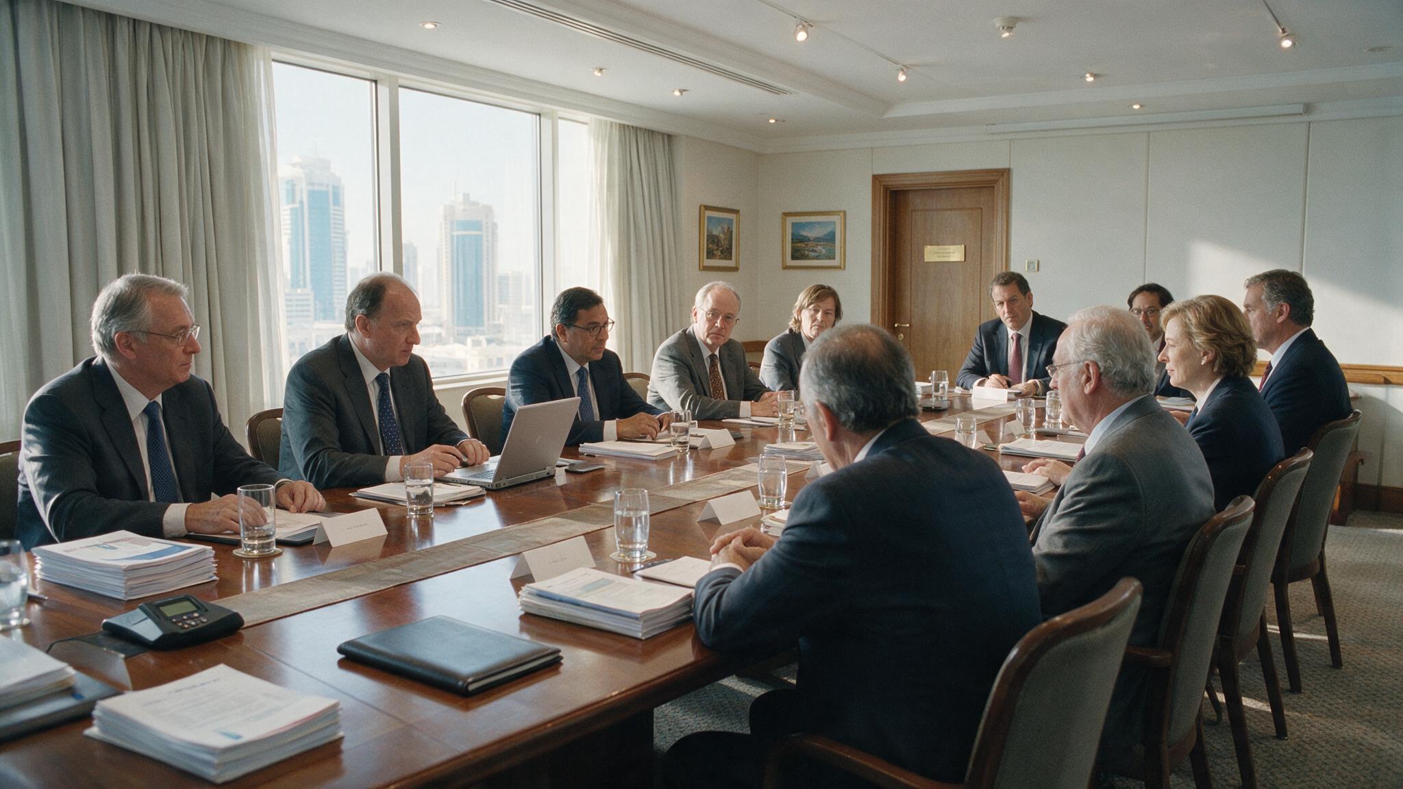 Illustration of an international steering committee meeting.