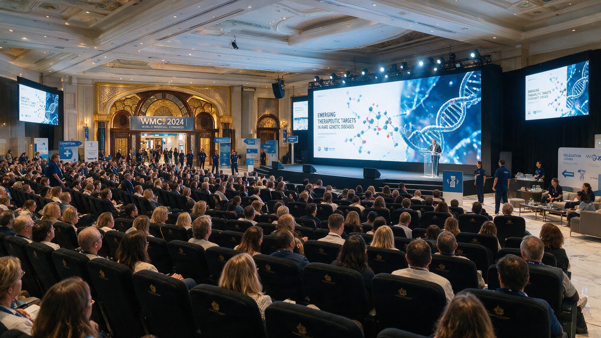 Illustration of a large international congress auditorium in Dubai.