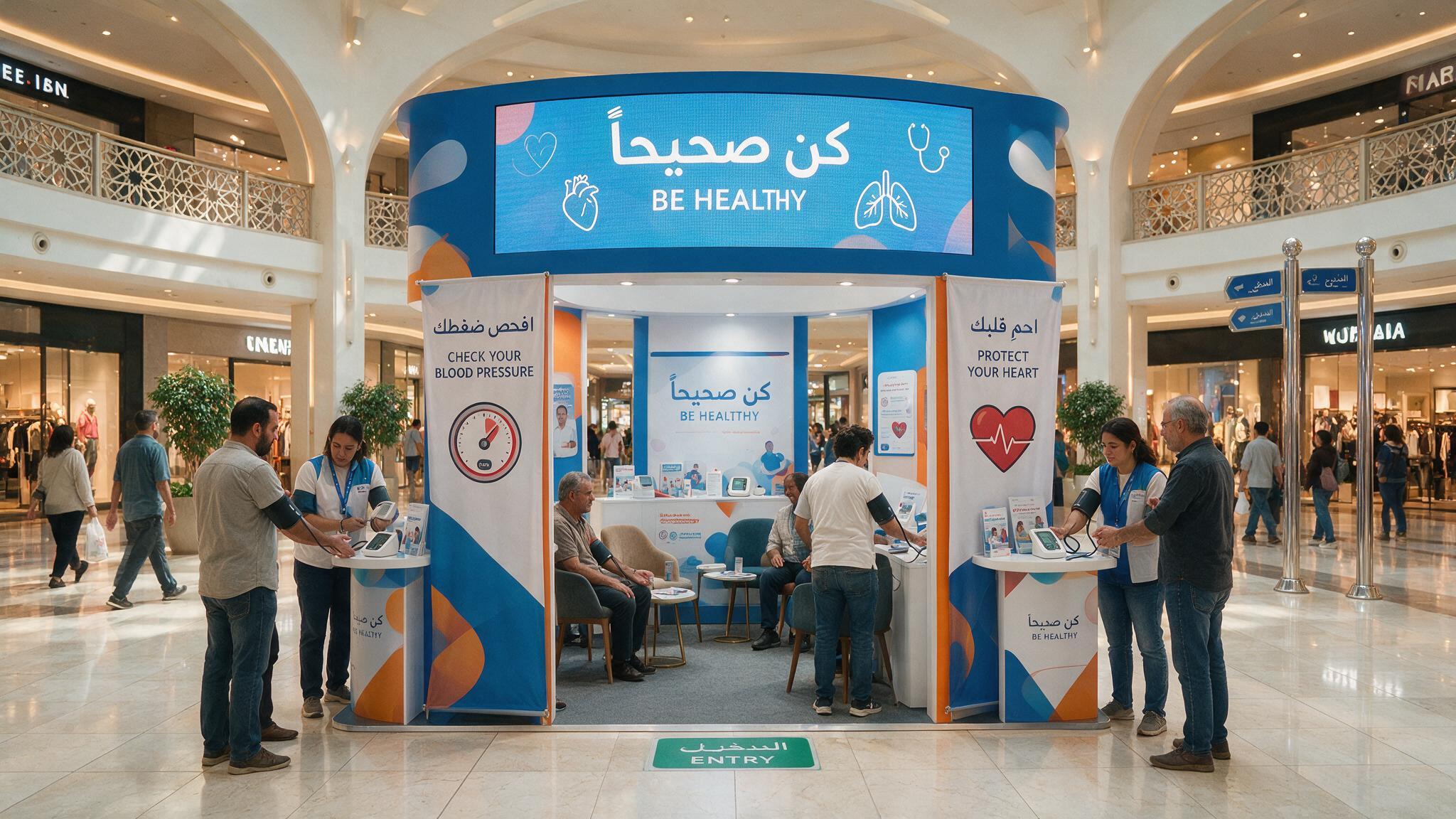 Illustration of a public awareness campaign in a shopping mall.