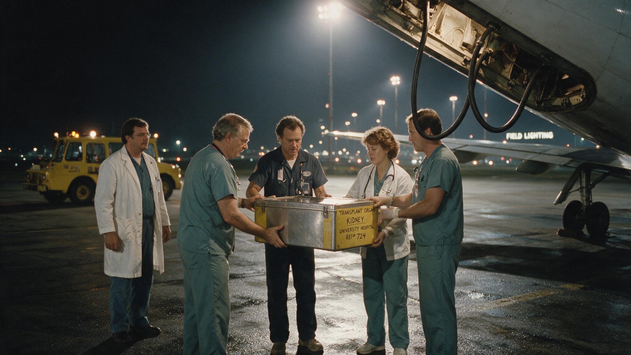 Illustration of a transport container used to carry a donor organ.